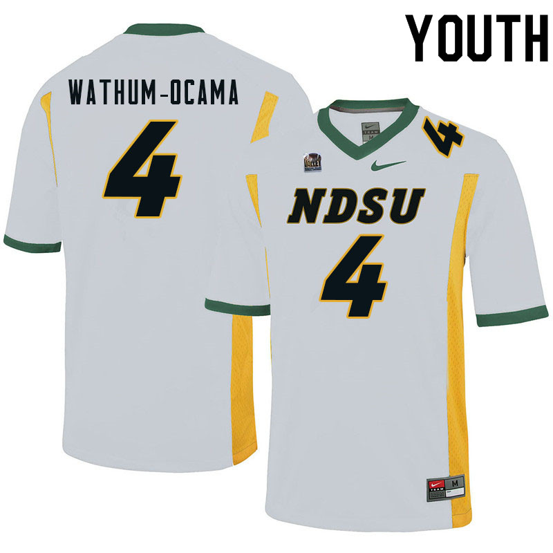 Youth #4 Jenaro Wathum-Ocama North Dakota State Bison College Football Jerseys Sale-White